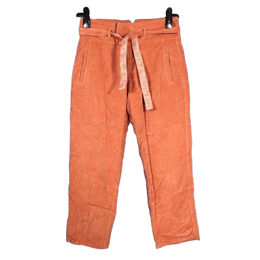 SUNDANCE Rust EMILY CORDUROY High-Rise TIE BELT Pockets CHINO ANKLE PANTS Sz 6